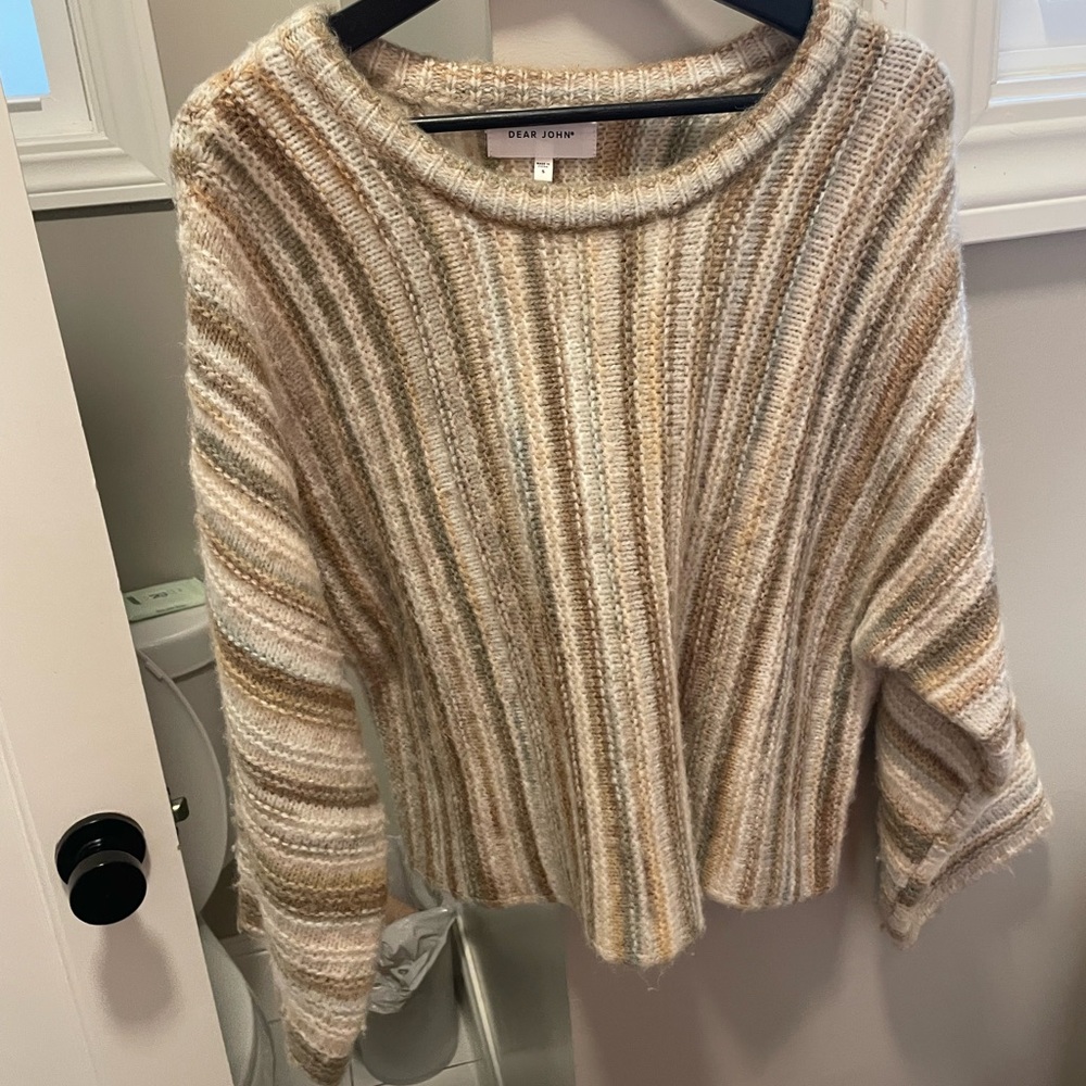Dear John Neutral Striped Knit Sweater – S - Cozy Fall Pullover